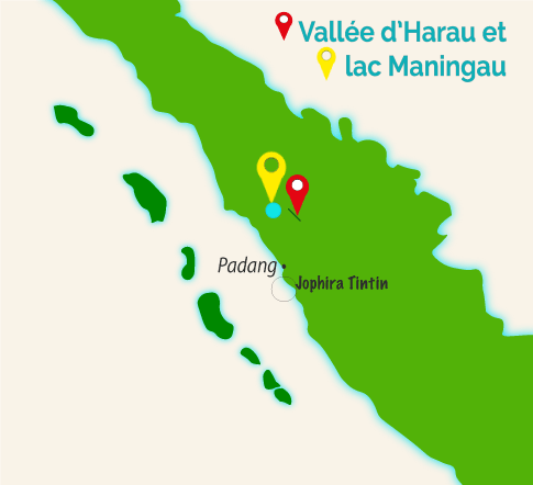 oùse situe la vallée d'Harau et le lac Maninjau