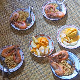 Cuisine crevettes et fruits